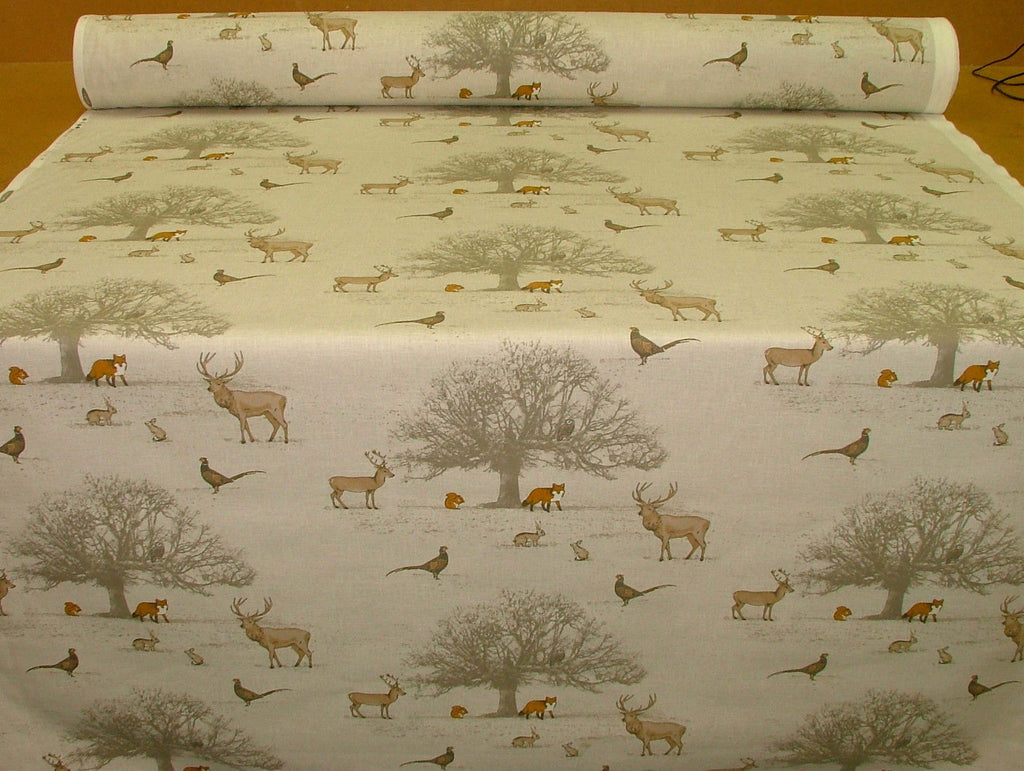 Fryetts "Tatton Autumn" Woodland Fox Stag Deer Scene Cotton Curtain Fabric