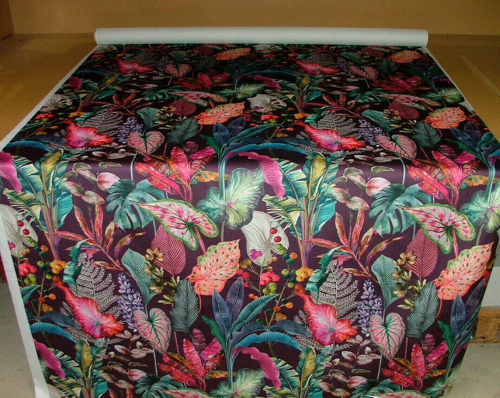 Purple Tropical Palms Plants Botanical Velvet Fabric Curtain Upholstery Cushion
