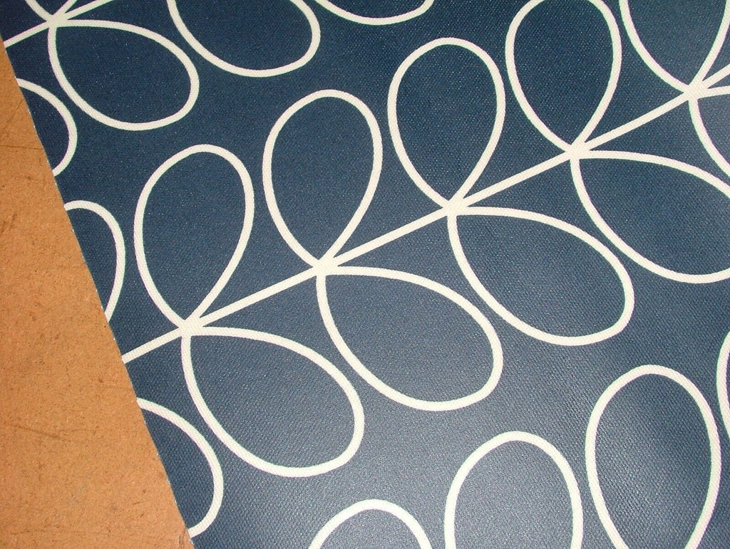 20 Metres Orla Kiely Linear Stem Whale Blue PVC Vinyl Tablecloth Fabric