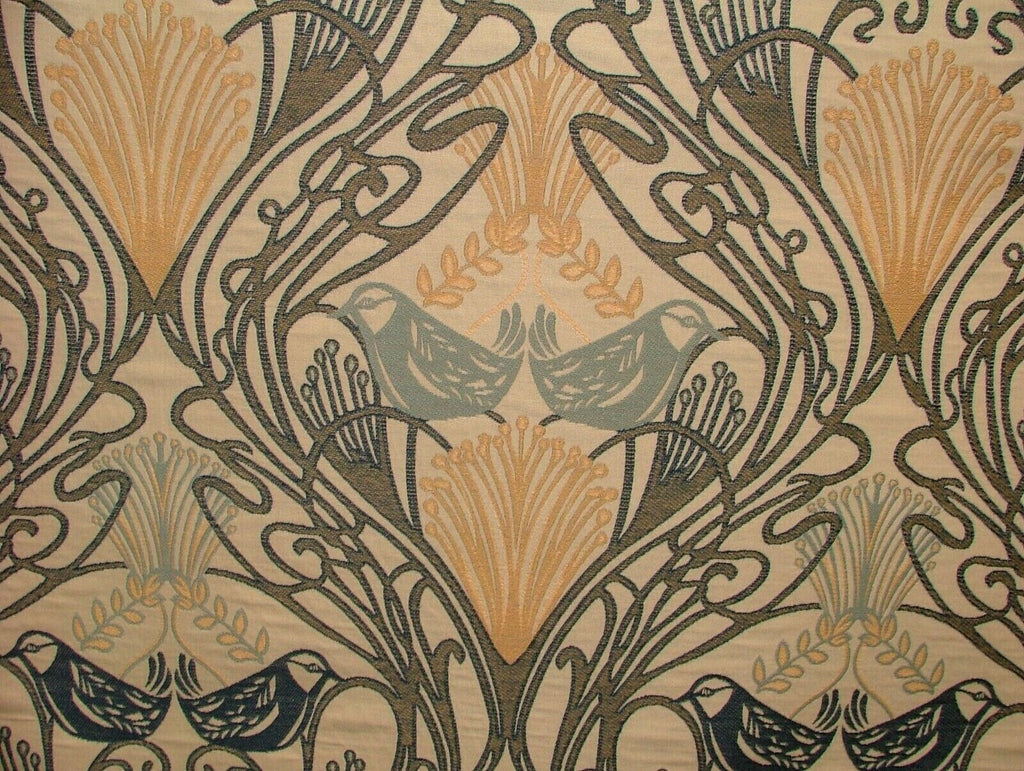 Art Nouveau Bird Navy Blue Jacquard Curtain Upholstery Cushion Multi Use Fabric