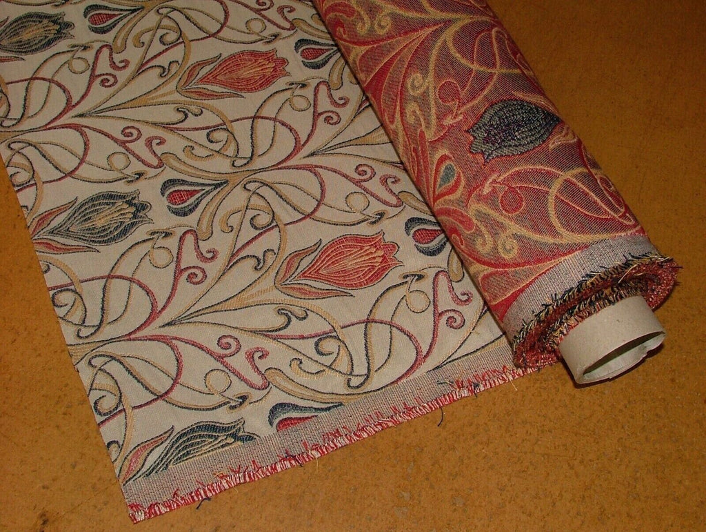 Art Nouveau Tulip Red And Blue Jacquard Curtain Upholstery Cushion Use Fabric