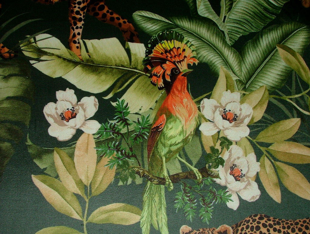 Leopard Botanical Tropical Jungle Green Velvet Curtain Upholstery Cushion Fabric