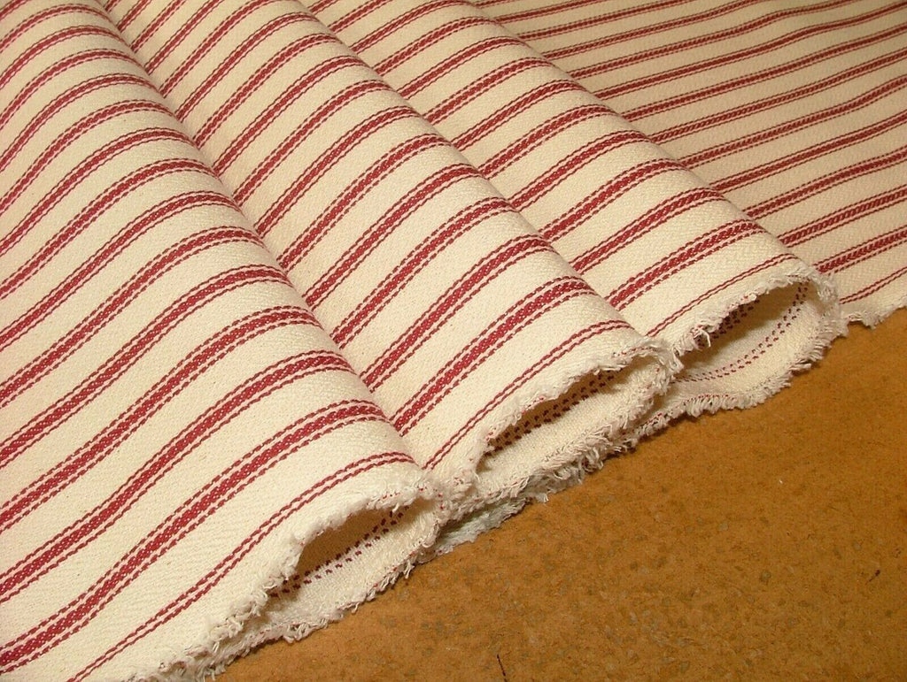 Harrogate Herringbone Berry Cream 100% Cotton Ticking Curtain Upholstery Fabric