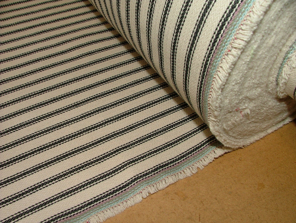 Harrogate Herringbone Black Natural Cotton Ticking Curtain Upholstery Fabric
