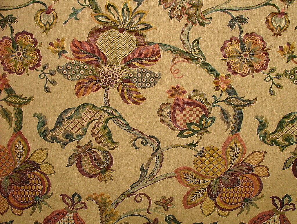Jacobean Garden Gold Woven Jacquard Curtain Upholstery Cushions Designer Fabric