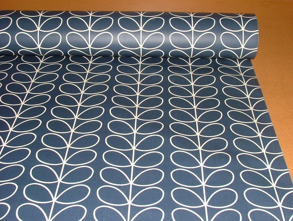 20 Metres Orla Kiely Linear Stem Whale Blue PVC Vinyl Tablecloth Fabric