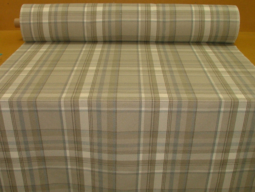 15m Elgin Taupe Wool Effect Washable Tartan Plaid Curtain Upholstery Fabric