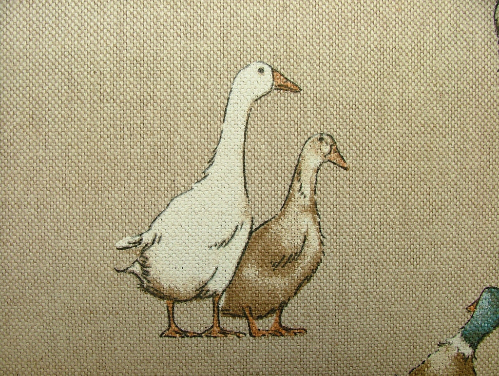 Mini Prints Ducks Animals Linen Look Fabric Curtain Upholstery Blinds