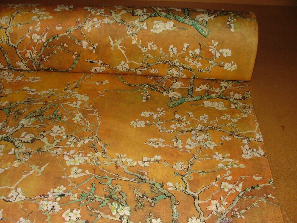 Japanese Cherry Blossom Tree Gold Velvet Fabric Curtain Upholstery Cushion Use