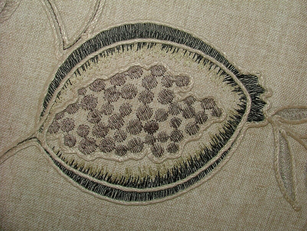 iLiv Fiori Pomegranate Slate Linen Cotton Embroidered Fabric Curtain Upholstery