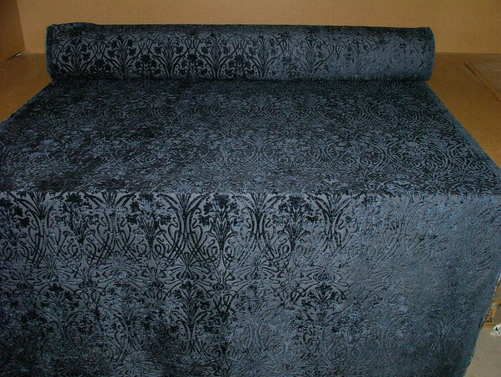 10 Metres Art Nouveau Indigo Blue Chenille Fabric Curtain Upholstery Cushion