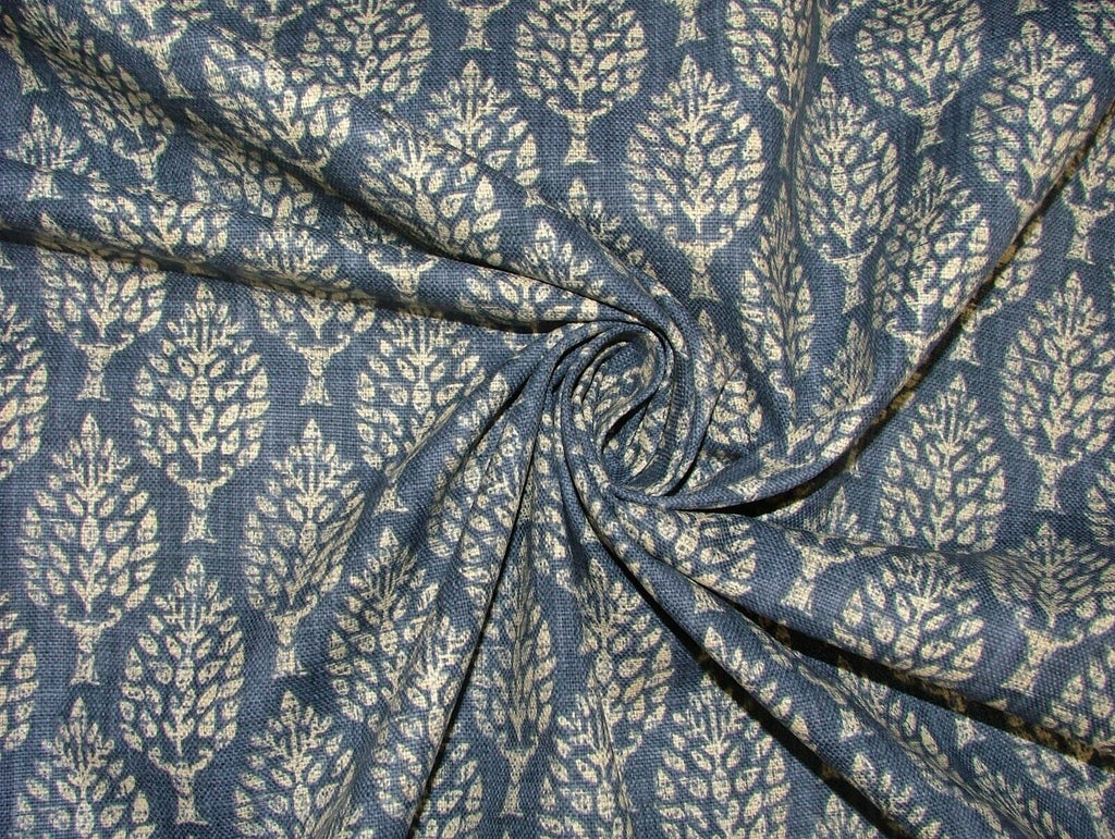 Spruce Tree Sapphire Blue Cotton Curtain Upholstery Cushion Roman Blind Fabric