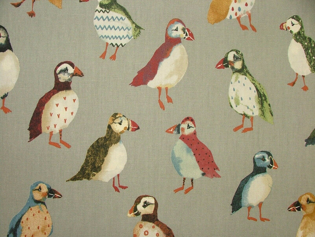 Puffin Birds Coastal Nautical Seaside Theme Cotton Curtain Upholstery Fabric