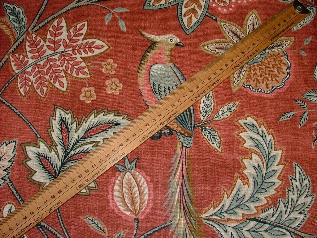 Chanterelle Auburn Ornate Bird Floral Cotton Curtain Upholstery Cushion Fabric