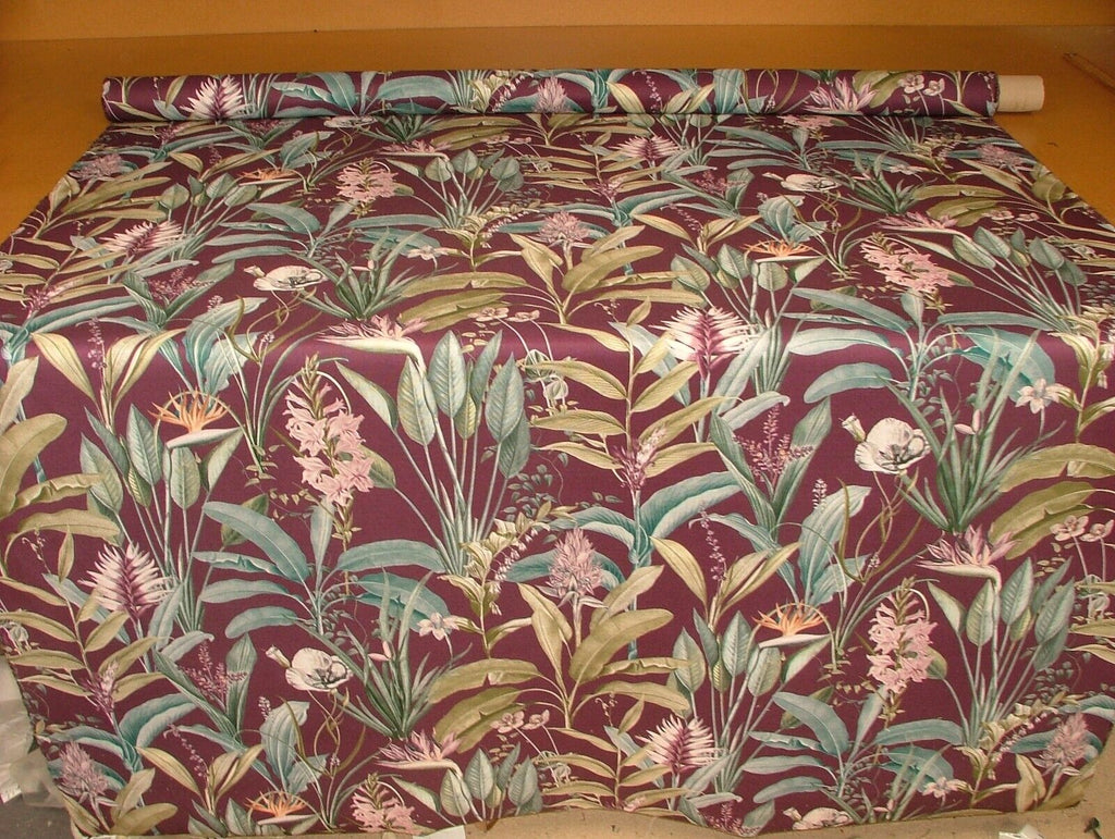 3.8 Metres Plum Floral Suede Effect Waterproof Flame Retardant Upholstery Fabric
