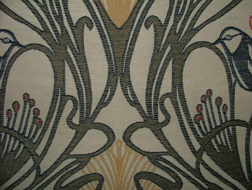Art Nouveau Bird Red Blue Jacquard Curtain Upholstery Cushion Multi Use Fabric