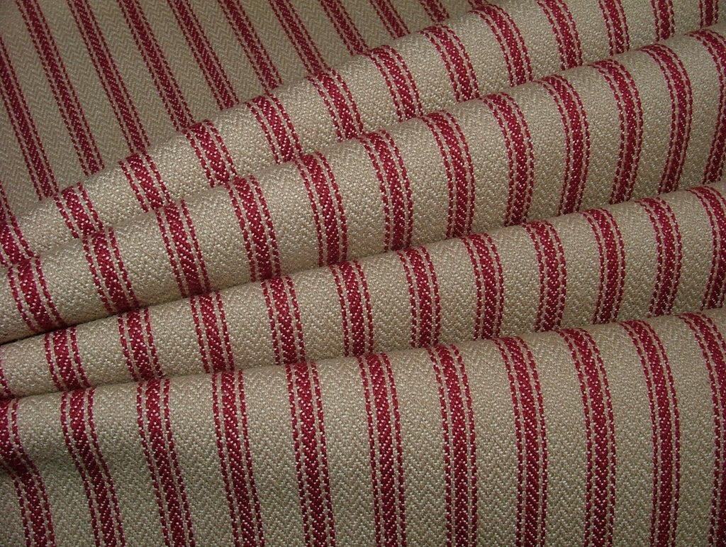 Harrogate Herringbone Berry Beige 100% Cotton Ticking Curtain Upholstery Fabric