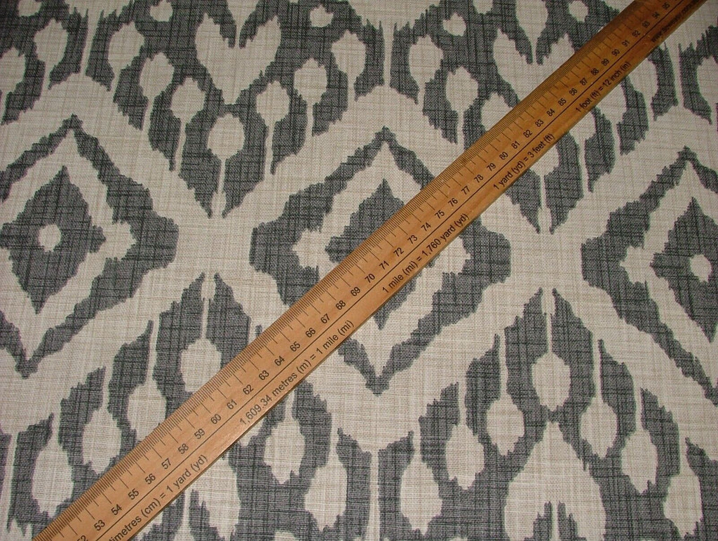 Moroccan Ikat Anthracite Cotton Curtain Upholstery Cushion Roman Blind Fabric