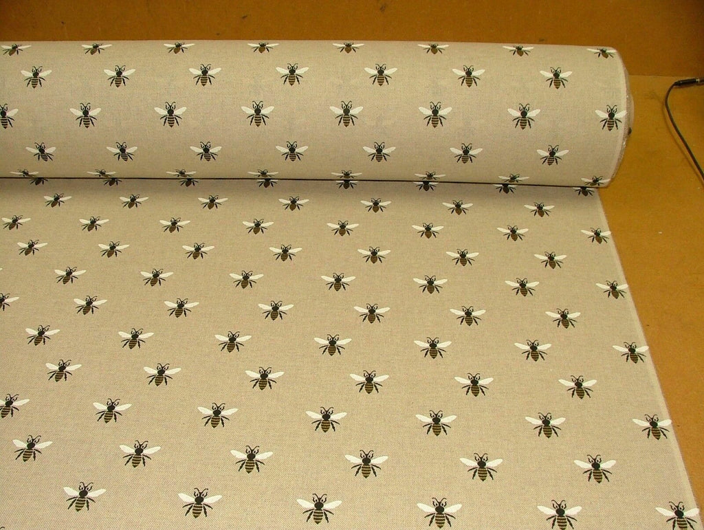 Honey Bees Linen Look Fabric - Curtain Upholstery Cushions Roman Blind Craft Use