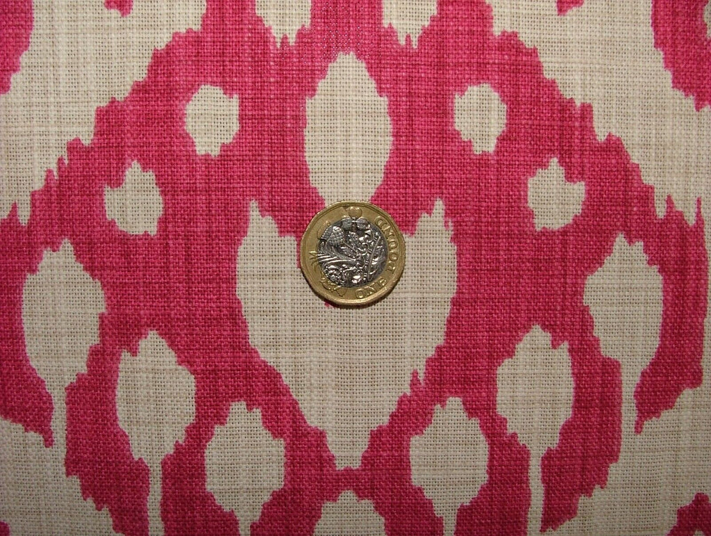 Moroccan Ikat Begonia Pink Cotton Curtain Upholstery Cushion Roman Blind Fabric