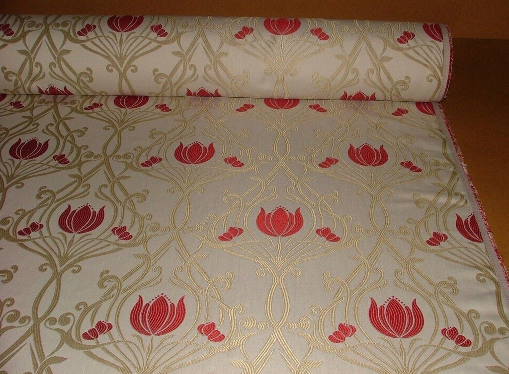 Art Nouveau Tulip Ruby Red Champagne Jacquard Curtain Upholstery Cushion Fabric