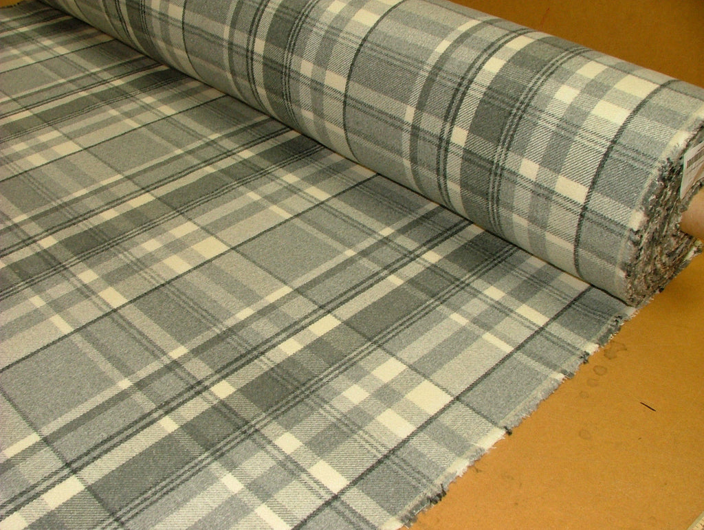 10m Elgin Dove Grey Wool Effect Thick Tartan Upholstery Curtain Designer Fabric