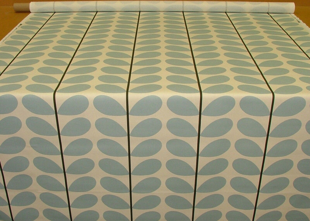 Designer Orla Kiely Two Colour Stem Powder Blue Cotton Curtain Upholstery Fabric