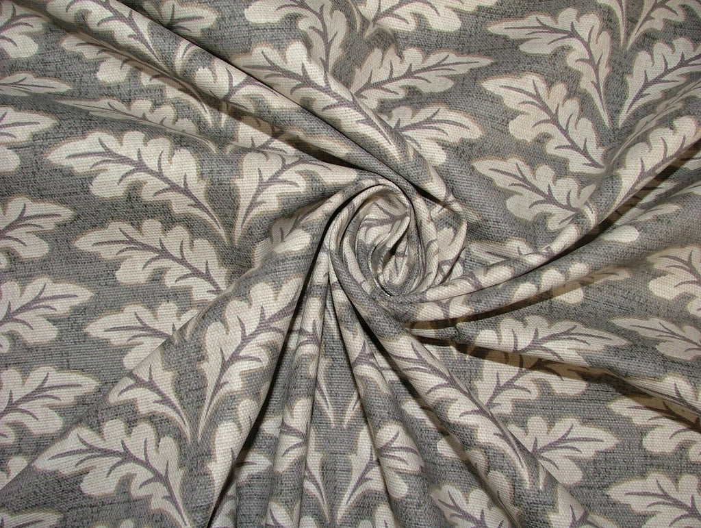 Morris Leaf Granite Grey Cotton Curtain Upholstery Cushion Roman Blind Fabric
