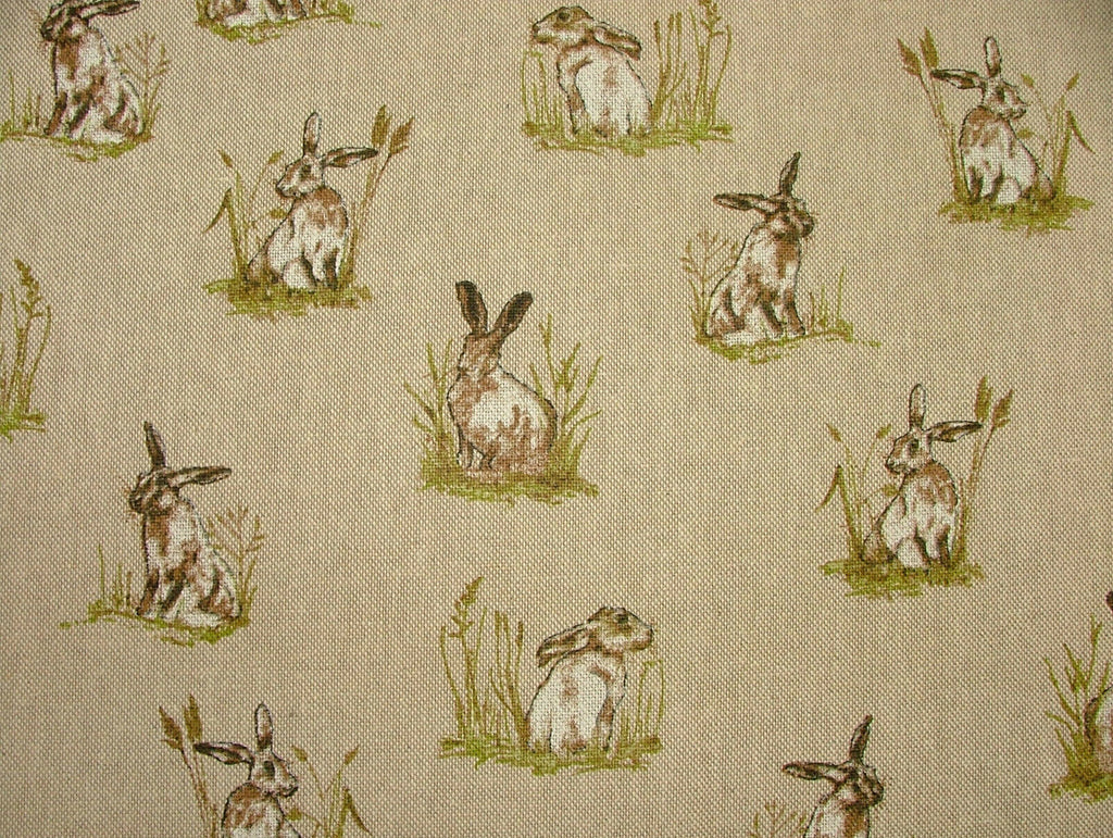 Mini Prints Hares Country Side Animals Linen Look Fabric Curtain Upholstery