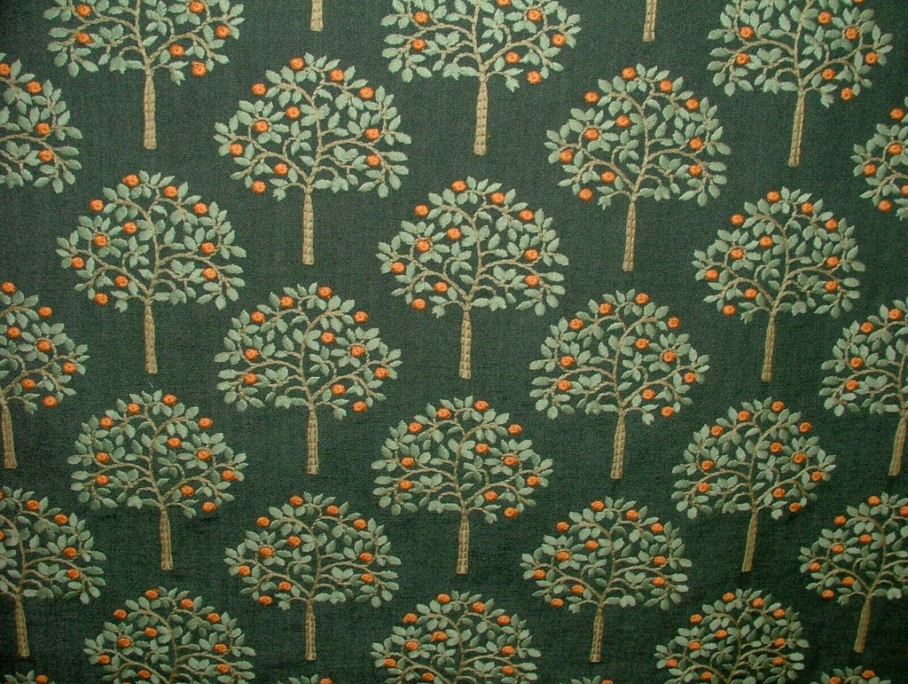 Orange Grove Pine Green Embroidered Fabric Curtain Upholstery Cushion Multi Use
