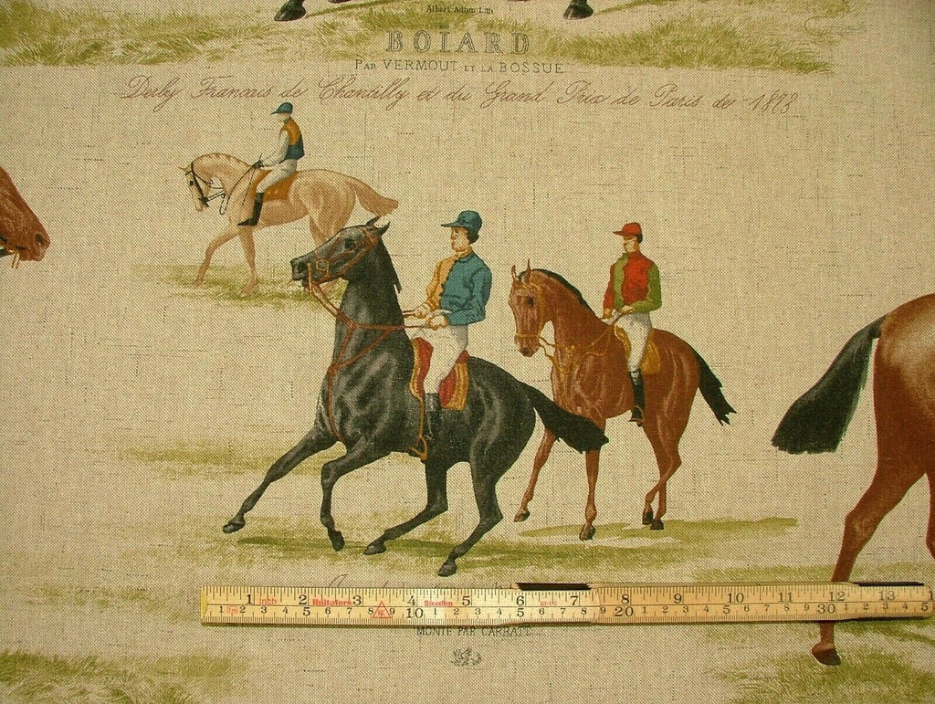 Vintage Ascot And Derby Horse Racing Cotton Fabric Curtain Upholstery Cushion