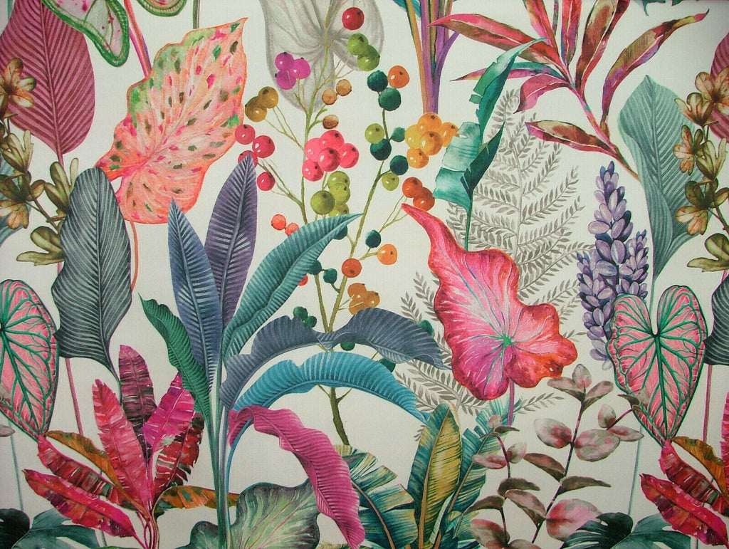 Ivory Tropical Palms Plants Botanical Velvet Fabric Curtain Upholstery Cushion