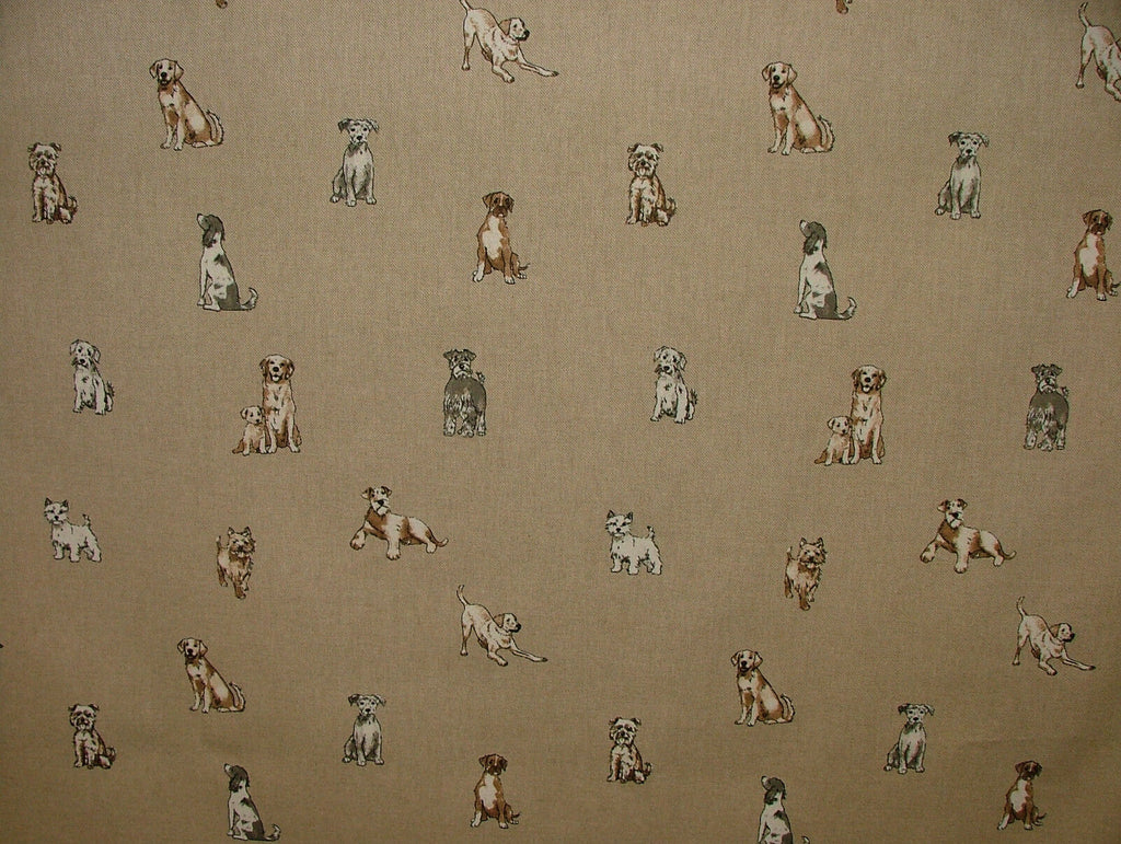 Mini Prints Dogs And Puppies Animals Linen Look Fabric Curtain Upholstery Blinds