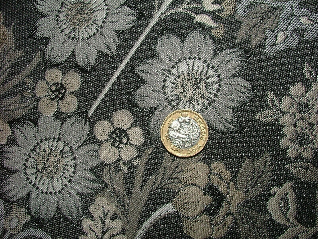 Morris Bird Charcoal Jacquard Fabric Ideal For Curtain Upholstery Cushion Throws