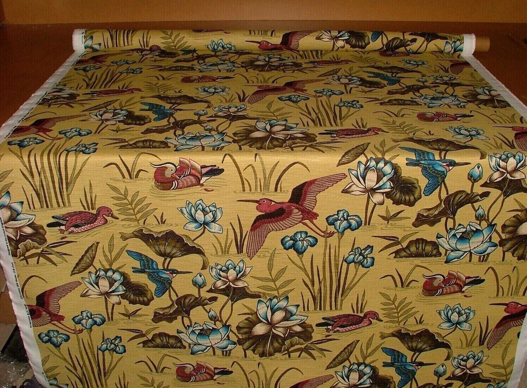 Japanese Water Lily & Birds Mimosa Linen Blend Curtain Upholstery Cushion Fabric