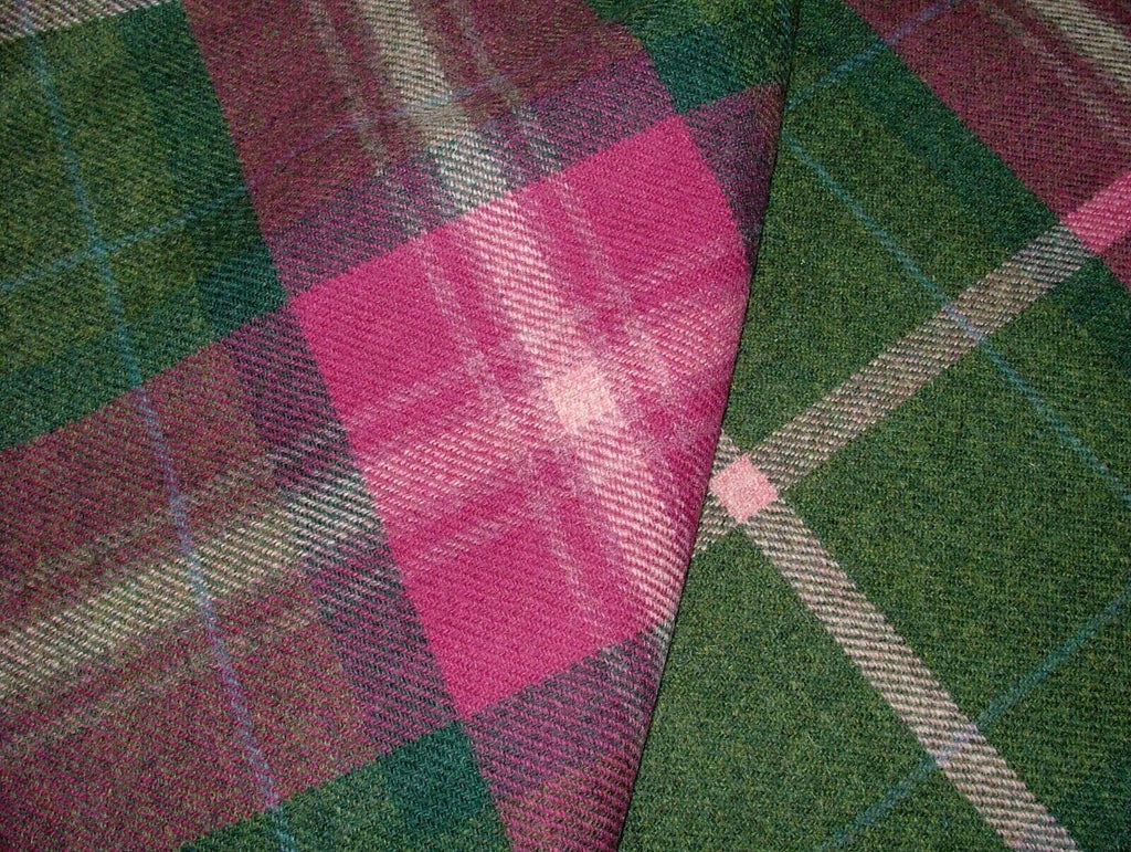 100% Shetland Wool Pink  & Spruce Tartan Check Upholstery Curtain Cushion Fabric