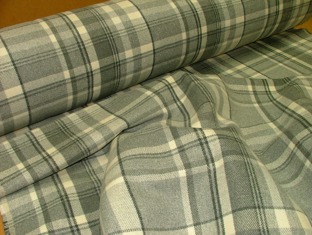 24m Elgin Dove Grey Wool Effect Thick Tartan Upholstery Curtain Designer Fabric