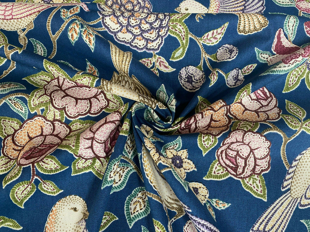 Morris Bird Floral Blue Curtain Upholstery Cushion Roman Blind Quilting Fabric
