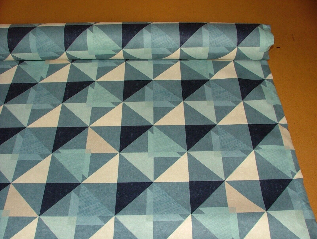4 Metre Geometric Blue Suede Effect Waterproof Flame Retardant Upholstery Fabric