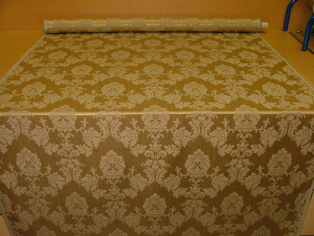 Antique Gold Madagascar Designer Curtain Brocade Damask Upholstery Cotton Fabric