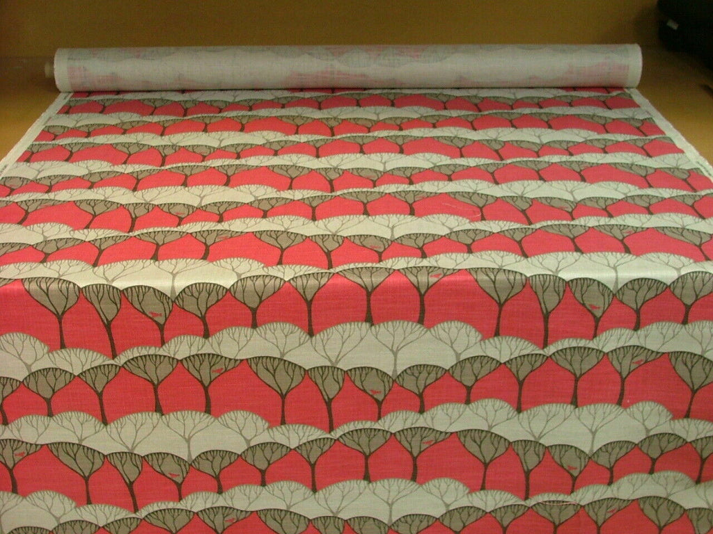 Art Deco Tree Raspberry Linen Blend Romo Fabric Curtain Upholstery Cushion Blind