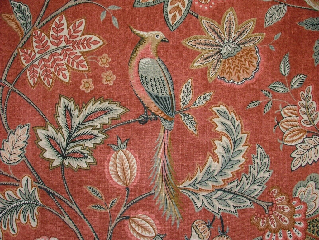 Chanterelle Auburn Ornate Bird Floral Cotton Curtain Upholstery Cushion Fabric