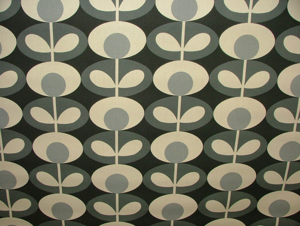 Designer Orla Kiely Oval Flower Cool Grey Cotton Curtain Upholstery Craft Fabric