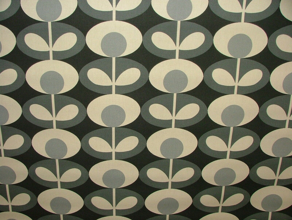 Designer Orla Kiely Oval Flower Cool Grey Cotton Curtain Upholstery Craft Fabric