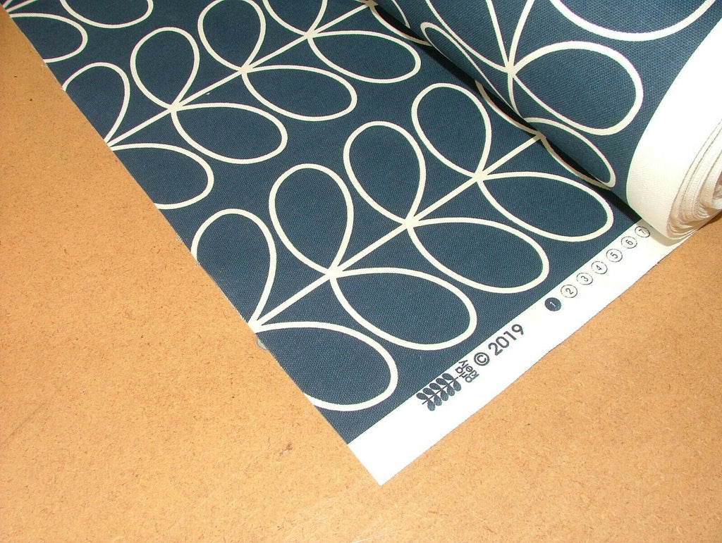 Designer Orla Kiely Linear Stem Whale Navy Blue Curtain Upholstery Craft Fabric