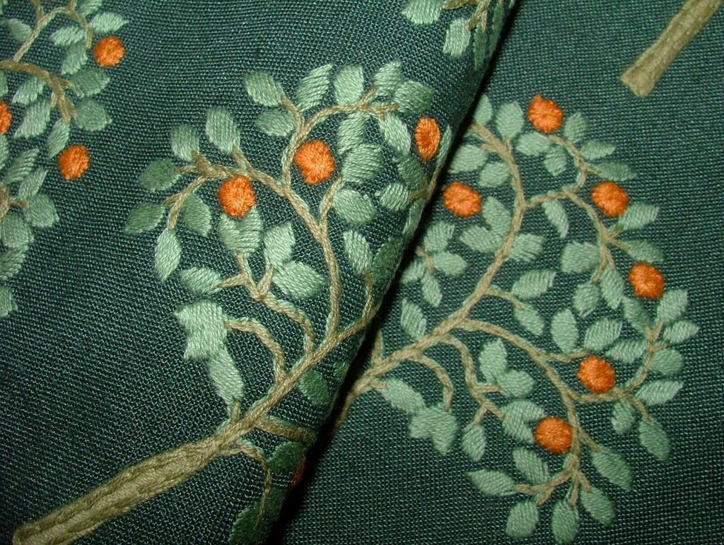 Orange Grove Pine Green Embroidered Fabric Curtain Upholstery Cushion Multi Use
