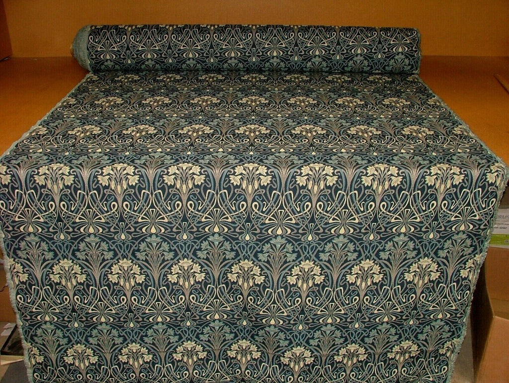 Art Nouveau Navy Blue Thick Jacquard Curtain Upholstery Cushion Blind Fabric