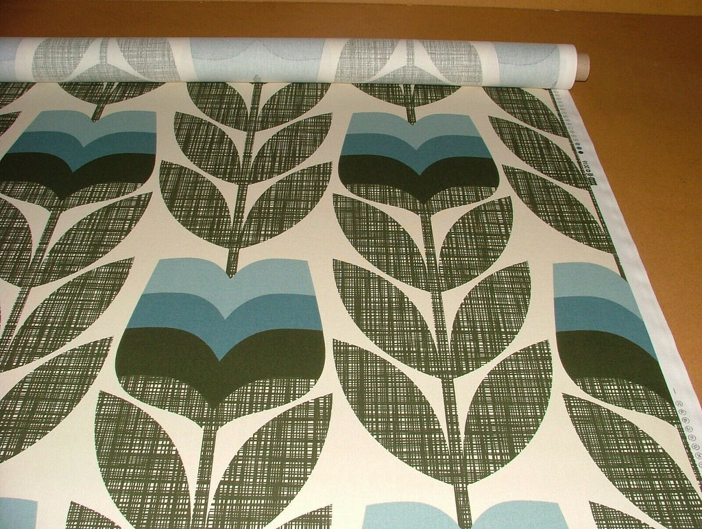 Designer Orla Kiely Rosebud Powder Blue Cotton Curtain Upholstery Craft Fabric