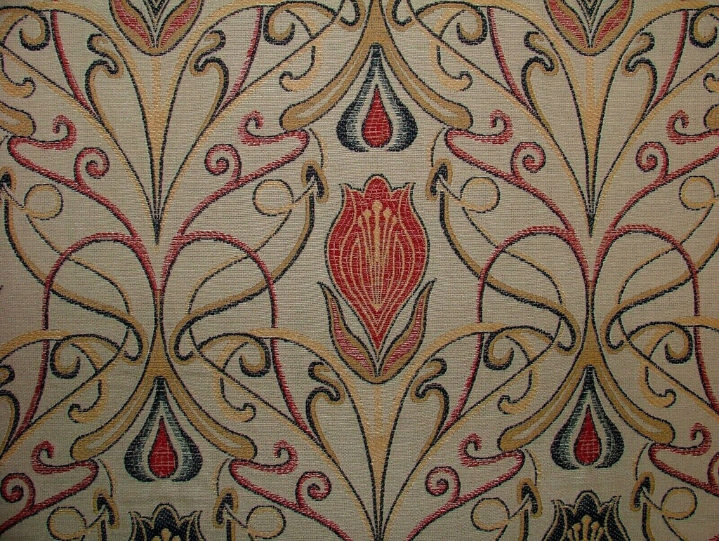Art Nouveau Tulip Red And Blue Jacquard Curtain Upholstery Cushion Use Fabric