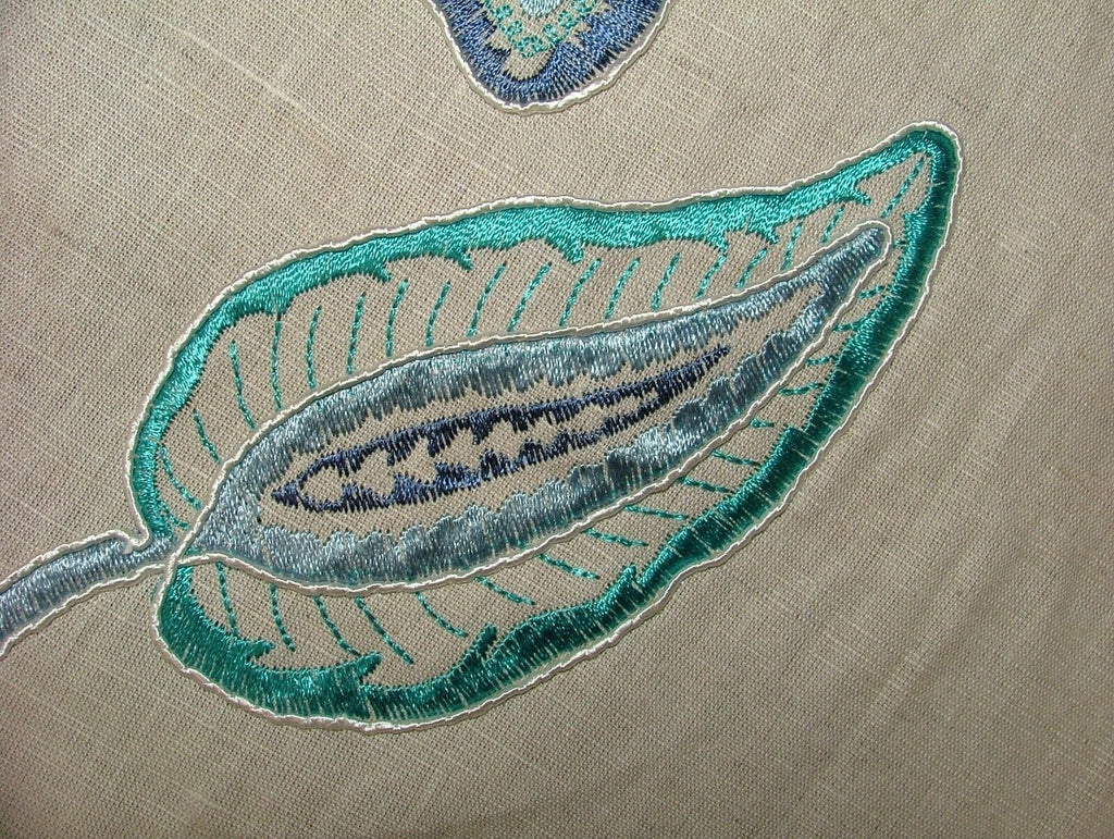 iLiv Lucia Indigo Linen Cotton Embroidered Fabric Curtain Upholstery Cushion